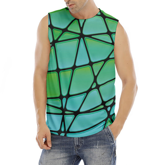 Teal Stained Glass Mosaic Print Men's Fitness Tank Top