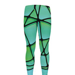 Teal Stained Glass Mosaic Print Men's leggings