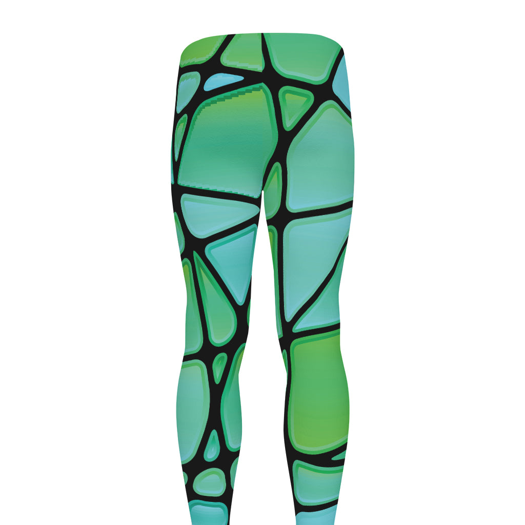 Teal Stained Glass Mosaic Print Men's leggings