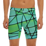 Teal Stained Glass Mosaic Print Men's Long Boxer Briefs