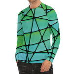 Teal Stained Glass Mosaic Print Men's Long Sleeve Rash Guard