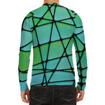 Teal Stained Glass Mosaic Print Men's Long Sleeve Rash Guard