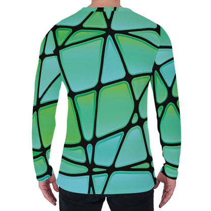 Teal Stained Glass Mosaic Print Men's Long Sleeve T-Shirt