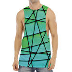 Teal Stained Glass Mosaic Print Men's Muscle Tank Top