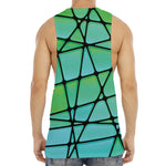 Teal Stained Glass Mosaic Print Men's Muscle Tank Top