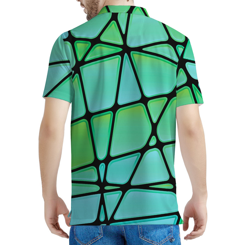 Teal Stained Glass Mosaic Print Men's Polo Shirt