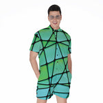 Teal Stained Glass Mosaic Print Men's Rompers