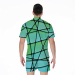 Teal Stained Glass Mosaic Print Men's Rompers