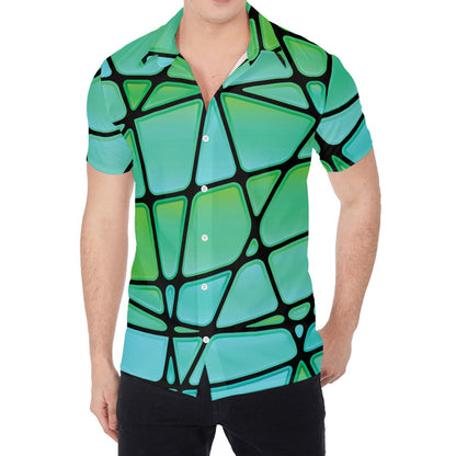 Teal Stained Glass Mosaic Print Men's Shirt