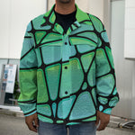Teal Stained Glass Mosaic Print Men's Shirt Jacket