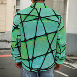 Teal Stained Glass Mosaic Print Men's Shirt Jacket