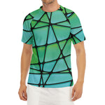 Teal Stained Glass Mosaic Print Men's Short Sleeve Rash Guard