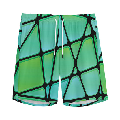Teal Stained Glass Mosaic Print Men's Sports Shorts