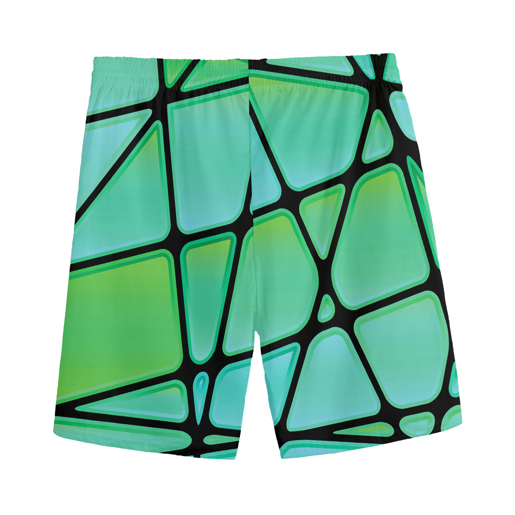 Teal Stained Glass Mosaic Print Men's Sports Shorts
