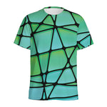 Teal Stained Glass Mosaic Print Men's Sports T-Shirt