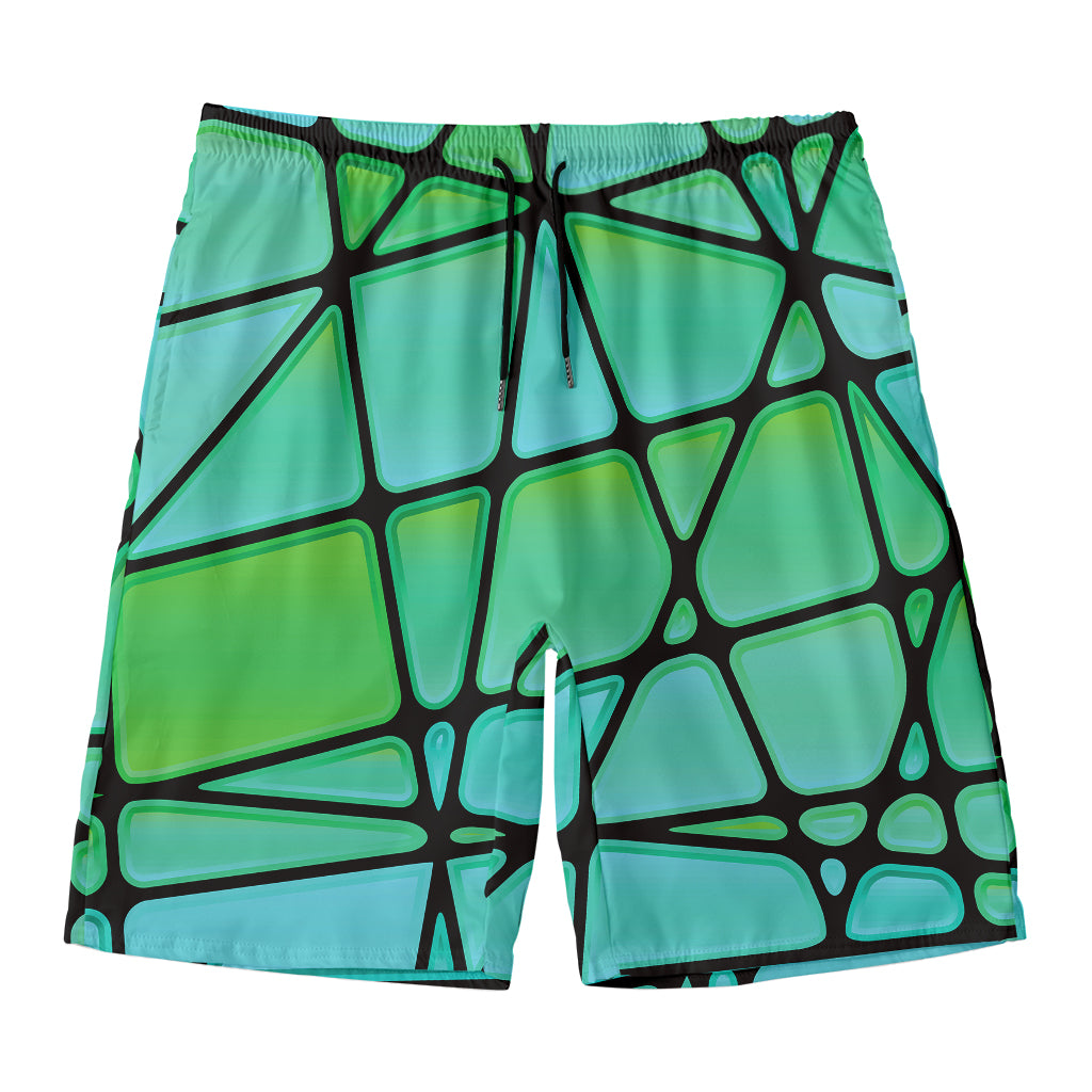 Teal Stained Glass Mosaic Print Men's Swim Trunks
