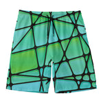 Teal Stained Glass Mosaic Print Men's Swim Trunks