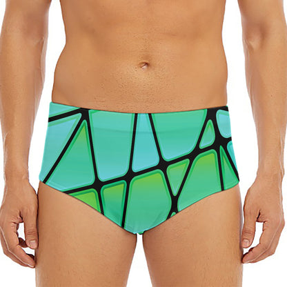 Teal Stained Glass Mosaic Print Men's Triangle Swim Briefs
