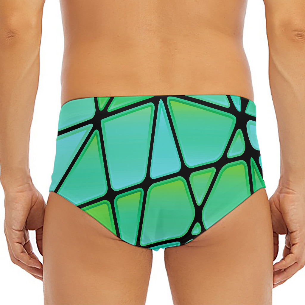 Teal Stained Glass Mosaic Print Men's Triangle Swim Briefs