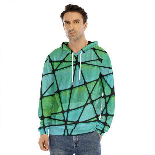 Teal Stained Glass Mosaic Print Men's Velvet Pullover Hoodie