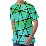 Teal Stained Glass Mosaic Print Men's Velvet T-Shirt