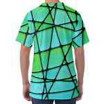 Teal Stained Glass Mosaic Print Men's Velvet T-Shirt