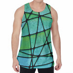 Teal Stained Glass Mosaic Print Men's Velvet Tank Top