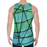 Teal Stained Glass Mosaic Print Men's Velvet Tank Top