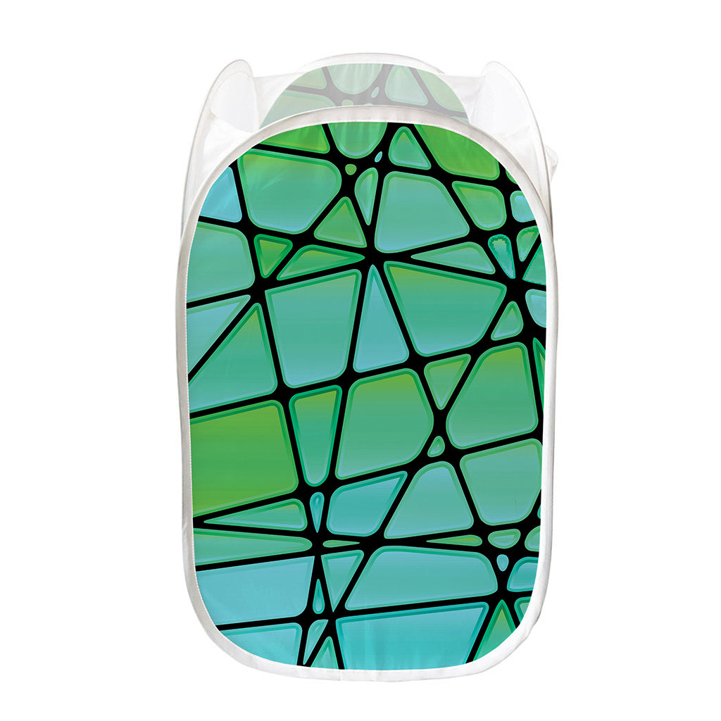 Teal Stained Glass Mosaic Print Mesh Laundry Hamper