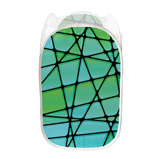 Teal Stained Glass Mosaic Print Mesh Laundry Hamper