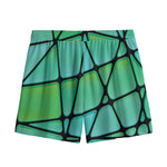 Teal Stained Glass Mosaic Print Mesh Shorts
