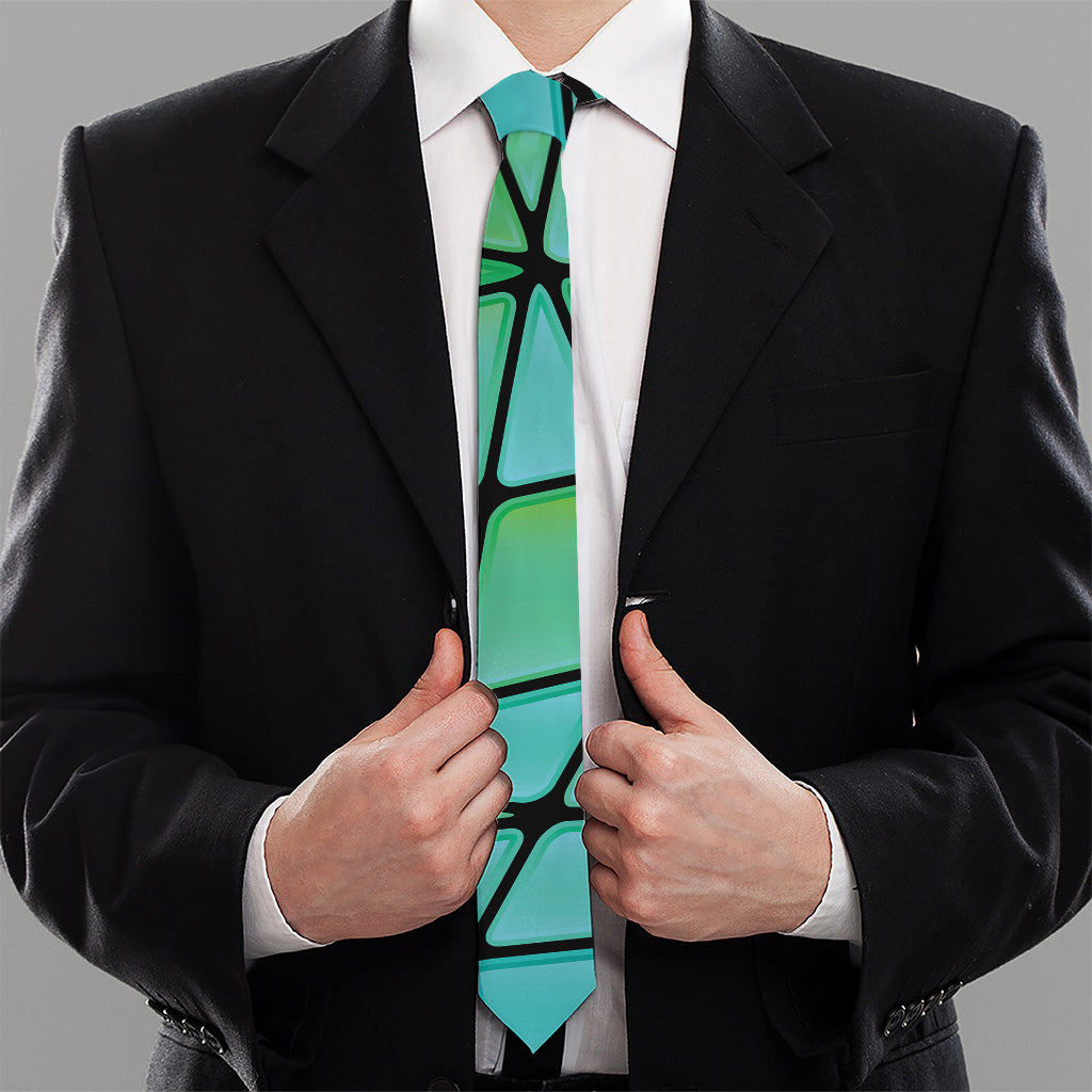 Teal Stained Glass Mosaic Print Necktie