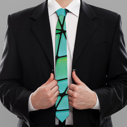 Teal Stained Glass Mosaic Print Necktie