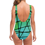 Teal Stained Glass Mosaic Print One Piece Swimsuit