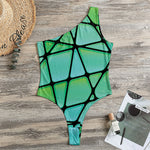 Teal Stained Glass Mosaic Print One Shoulder Bodysuit