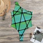Teal Stained Glass Mosaic Print One Shoulder Bodysuit