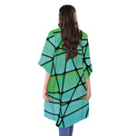 Teal Stained Glass Mosaic Print Open Front Beach Cover Up