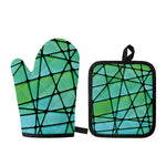 Teal Stained Glass Mosaic Print Oven Mitt And Pot Holder Set