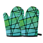 Teal Stained Glass Mosaic Print Oven Mitts
