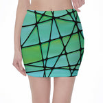 Teal Stained Glass Mosaic Print Pencil Mini Skirt