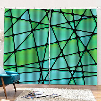 Teal Stained Glass Mosaic Print Pencil Pleat Curtains