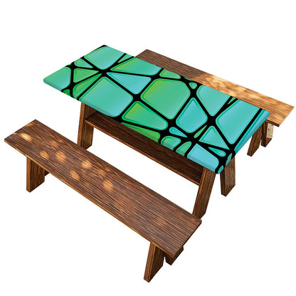 Teal Stained Glass Mosaic Print Picnic Table Cover