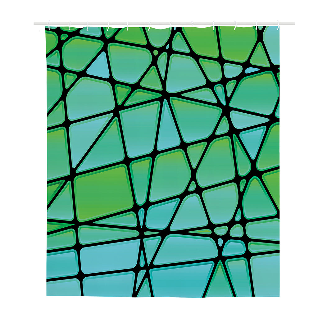 Teal Stained Glass Mosaic Print Polyester Shower Curtain