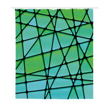 Teal Stained Glass Mosaic Print Polyester Shower Curtain