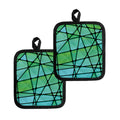 Teal Stained Glass Mosaic Print Pot Holders