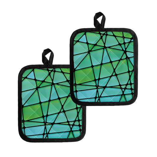 Teal Stained Glass Mosaic Print Pot Holders