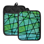 Teal Stained Glass Mosaic Print Pot Holders With Pocket