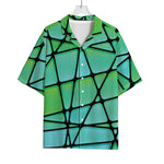 Teal Stained Glass Mosaic Print Rayon Hawaiian Shirt