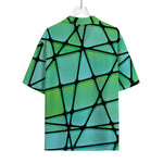 Teal Stained Glass Mosaic Print Rayon Hawaiian Shirt