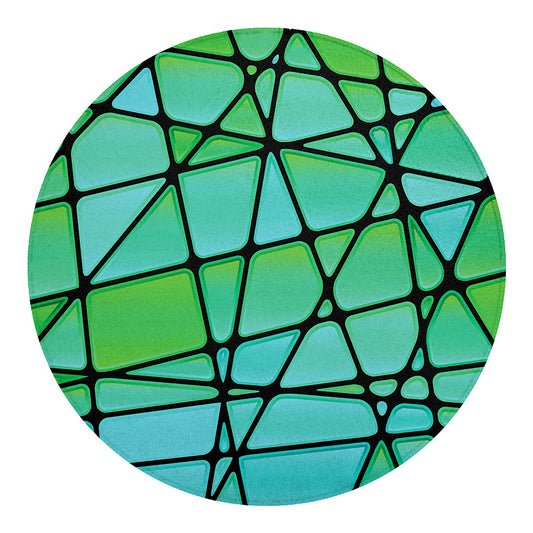 Teal Stained Glass Mosaic Print Round Blanket